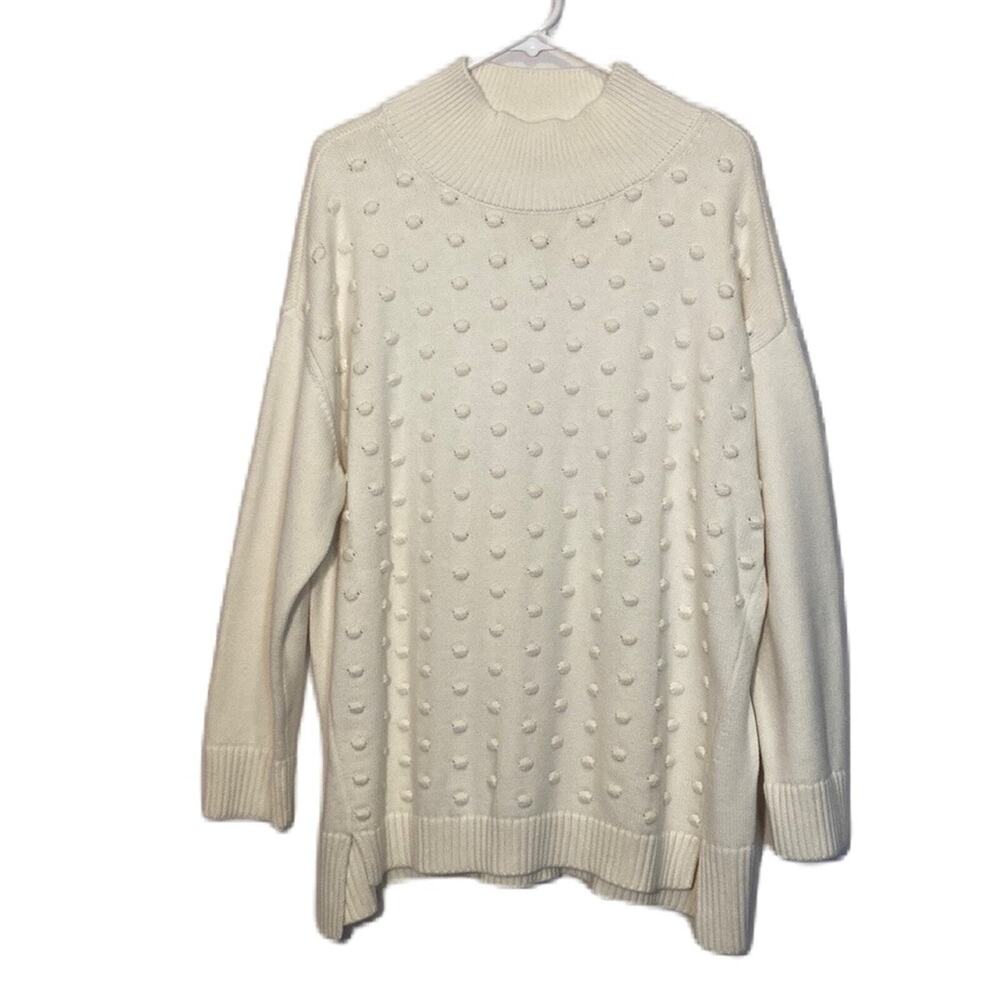 Talbots Turtleneck Bubble Stitch White Light Cream Sweater Size 2X